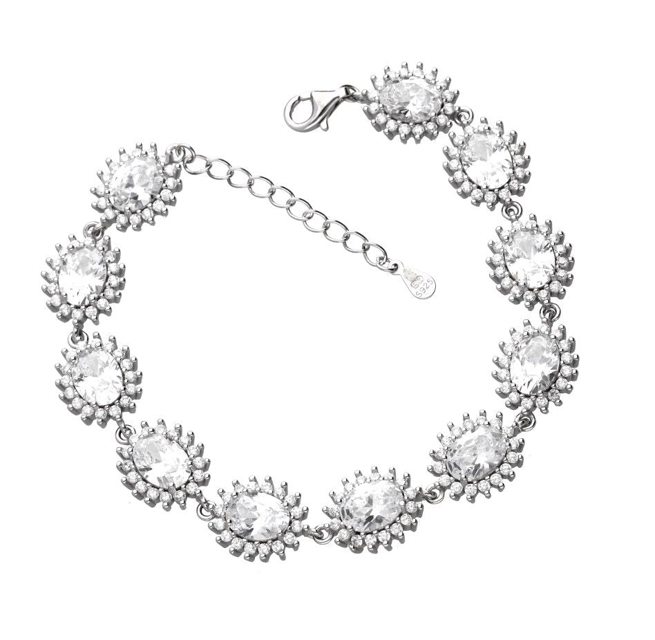 Silver Bracelet Oval Cut Gems