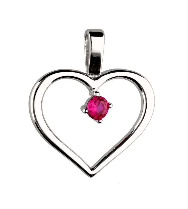 Silver Pendant Ruby ​​Heart