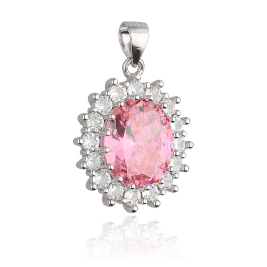 Silver Pendant Pink Oval Cut Gemstone