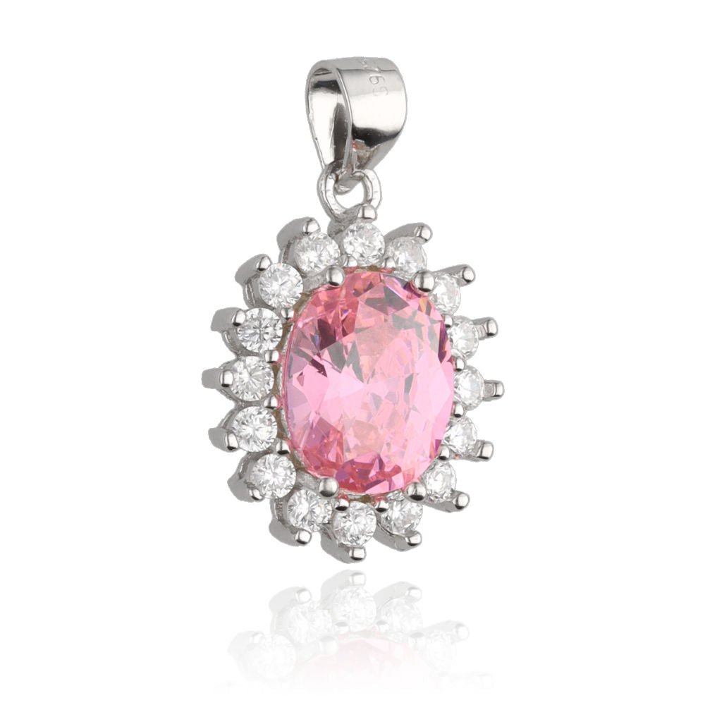 Silver Pendant Pink Oval Cut Gemstone