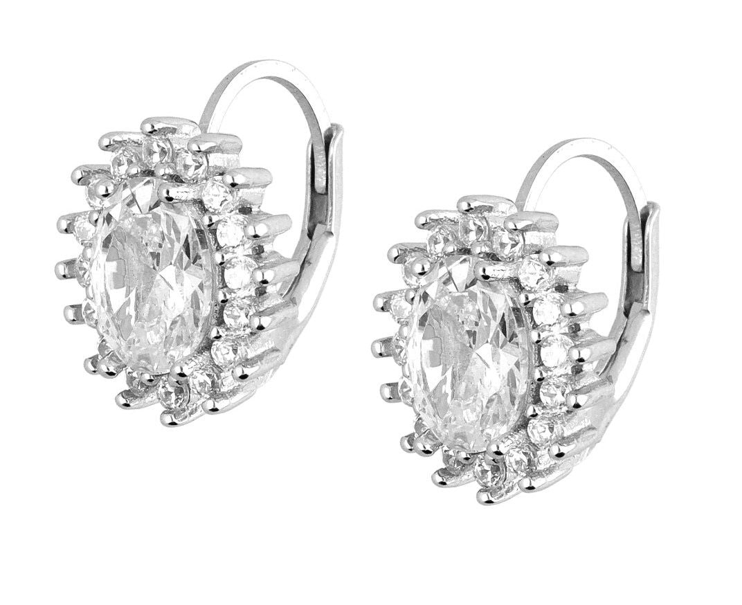 Silver Earrings Oval Cut Gemstones