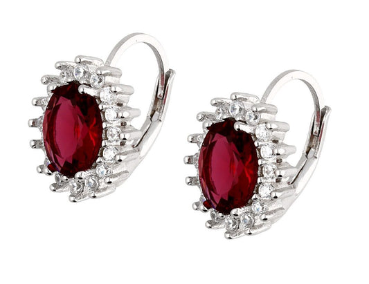 Silver Earrings Ruby Oval Cut Gemstones